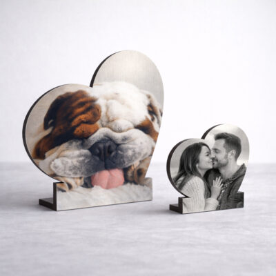 Portafoto corazón personalizado de aluminio cepillado