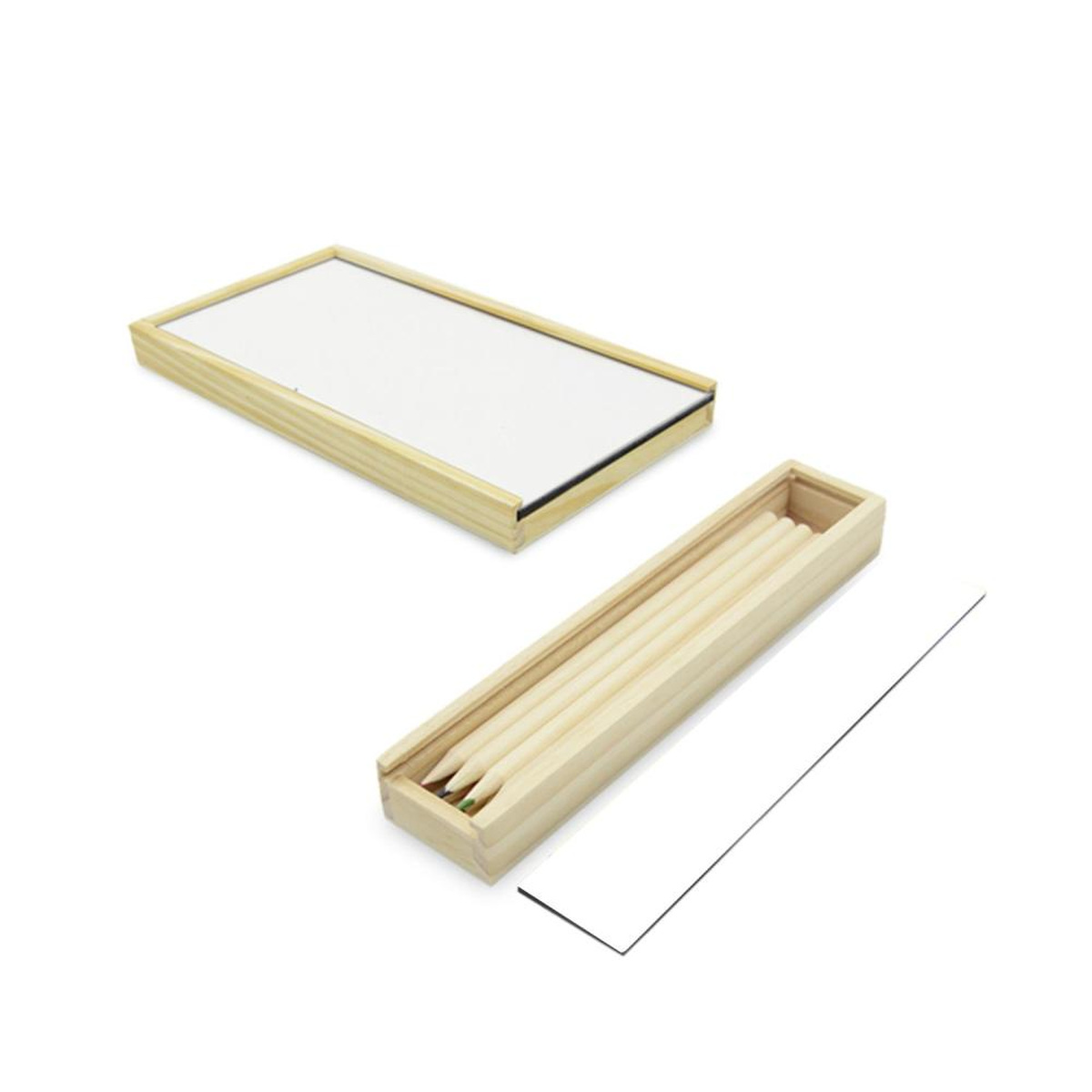 Personalisiertes Holz-Stiftemäppchen mit Buntstiften 4 Estuche de madera personalizado: formatos de 8 y 12 lápices