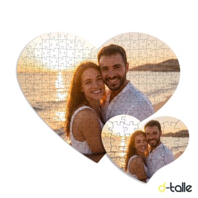 Puzzle corazón personalizado con foto: corazón grande de 111 piezas y pequeño de 28 piezas con la misma foto de pareja