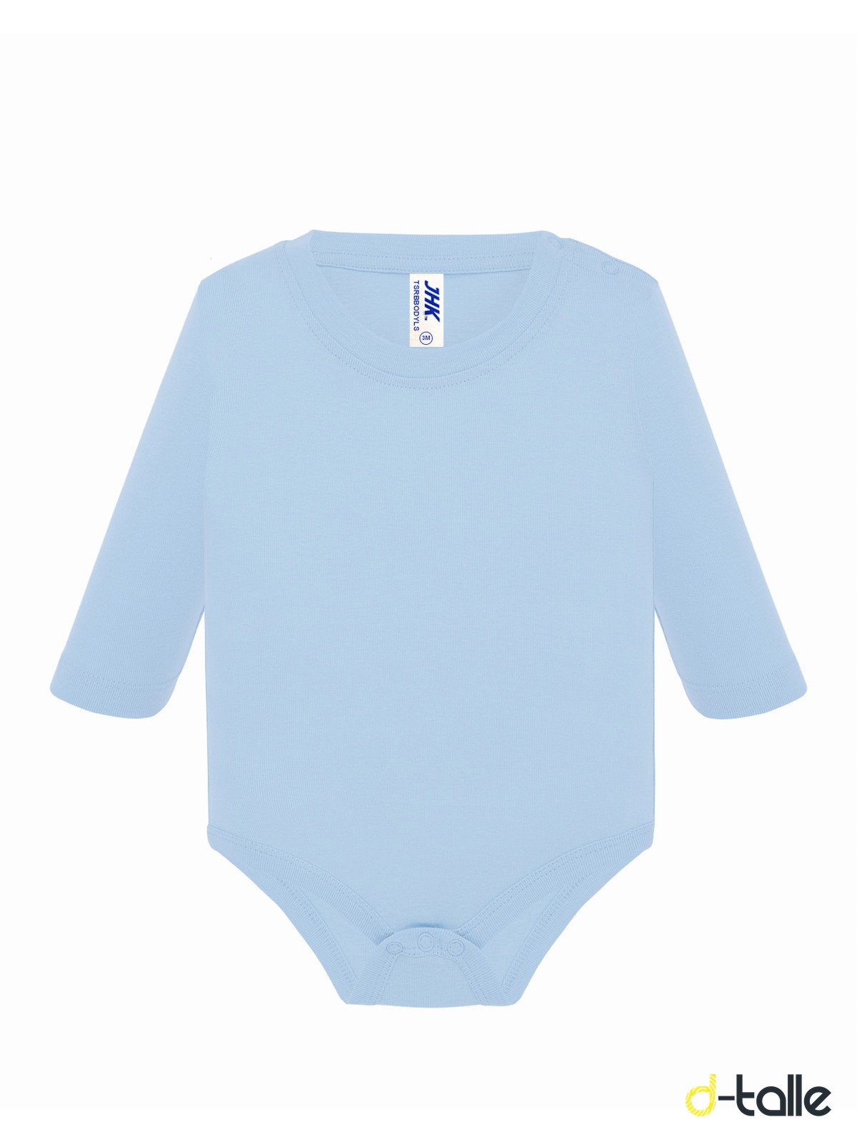 Body nadó personalitzat màniga llarga 7 Body bebé de manga larga personalizado color azul claro, vista delantera