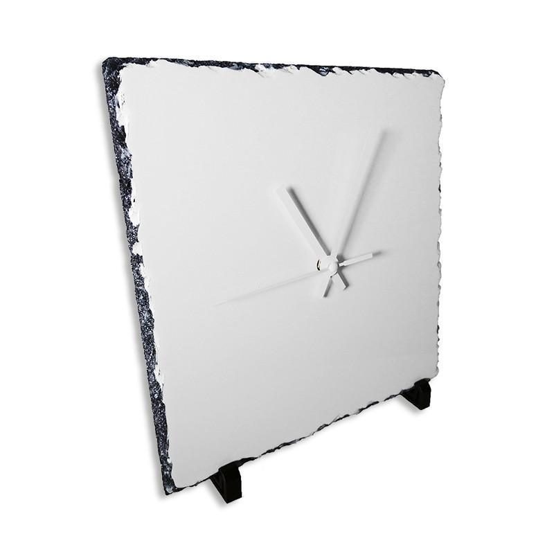 Personalisierter Schiefer-Fotohalter mit Uhr 1 Portafoto de piedra con reloj personalizado