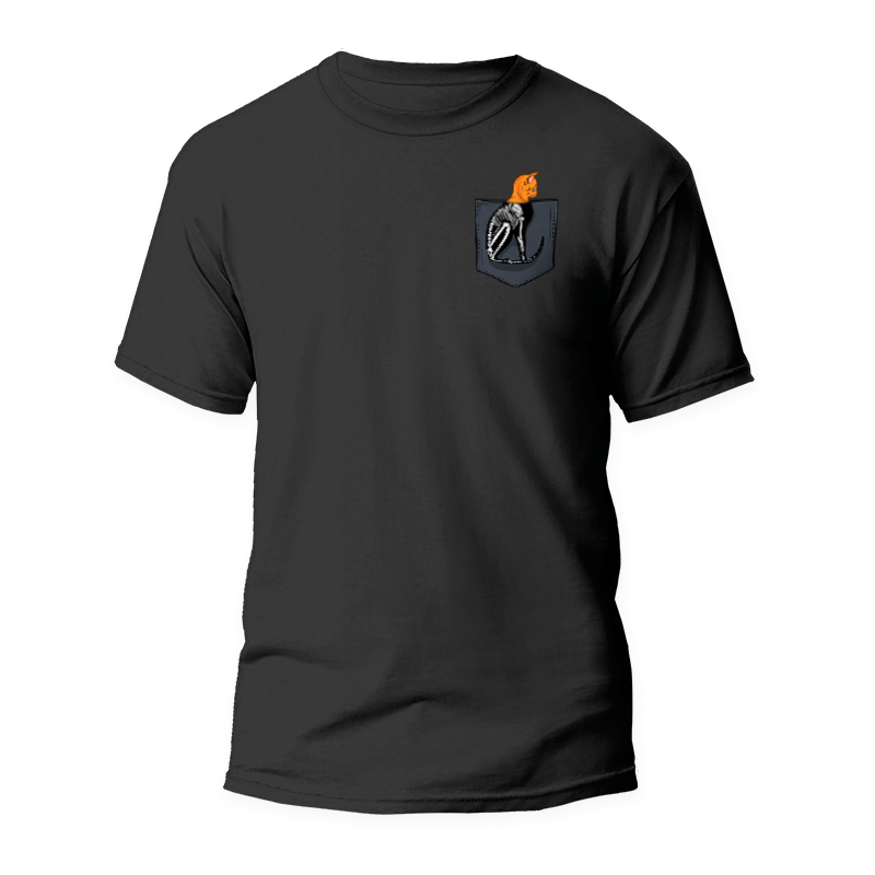 Skelett-Katze Tasche T-Shirt 1 Camiseta Bolsillo Gato esqueleto