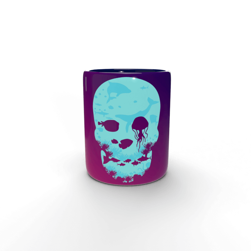 Calavera fons marí tassa blava 1 Taza azul Calavera fondo marino