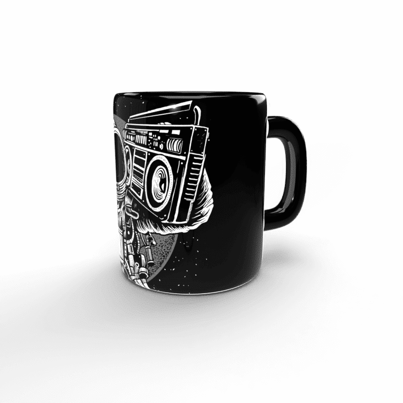 Taza negra Astronauta Radiocassette 3 Taza negra Astronauta Radiocassette