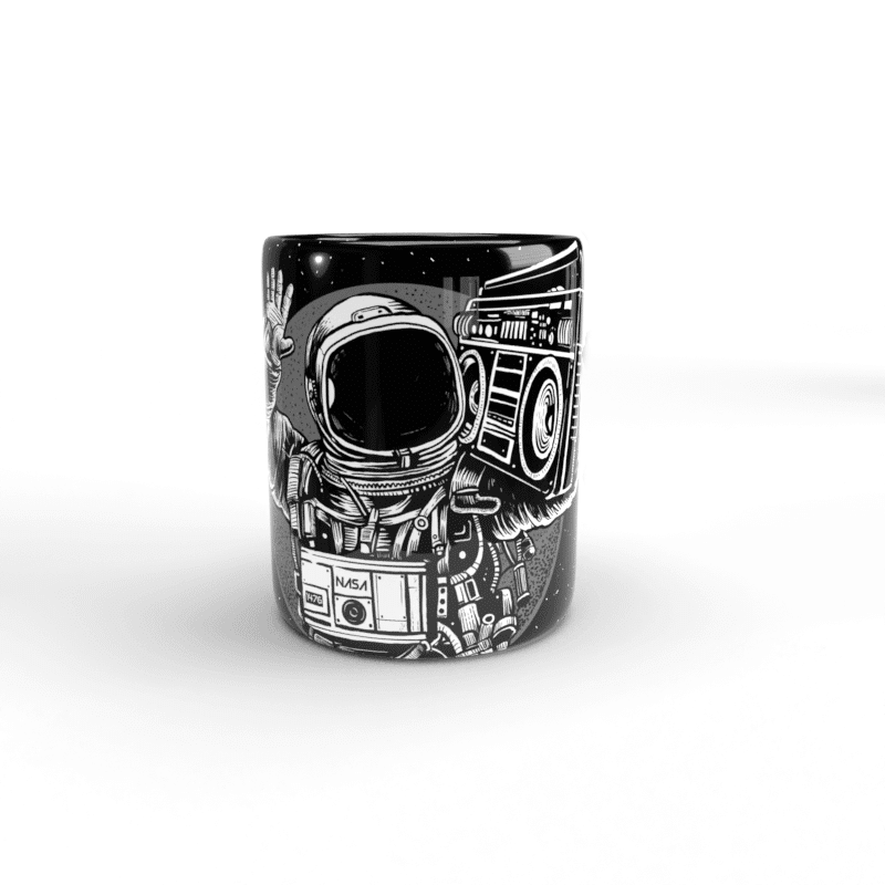 Taza negra Astronauta Radiocassette 1 Taza negra Astronauta Radiocassette