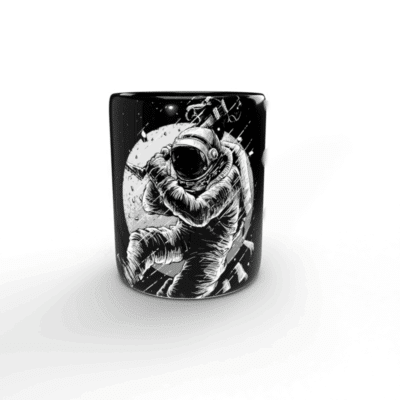 Taza negra Astronauta guitarrista