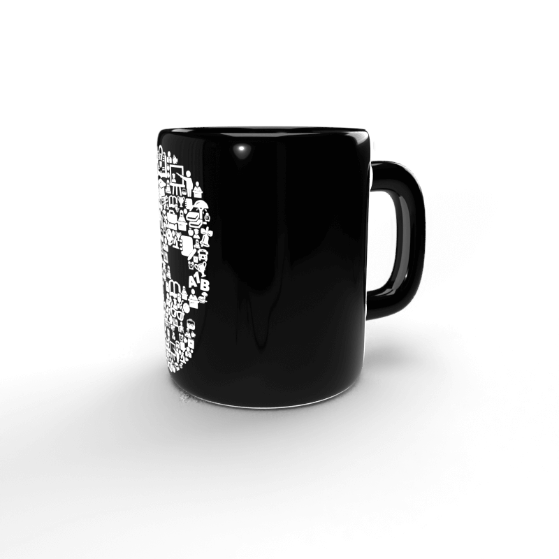 Taza negra Calavera con iconos Taza negra Calavera con iconos