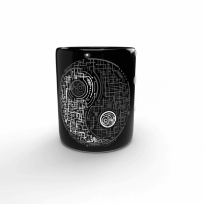 Taza negra Yin Yang eléctrico