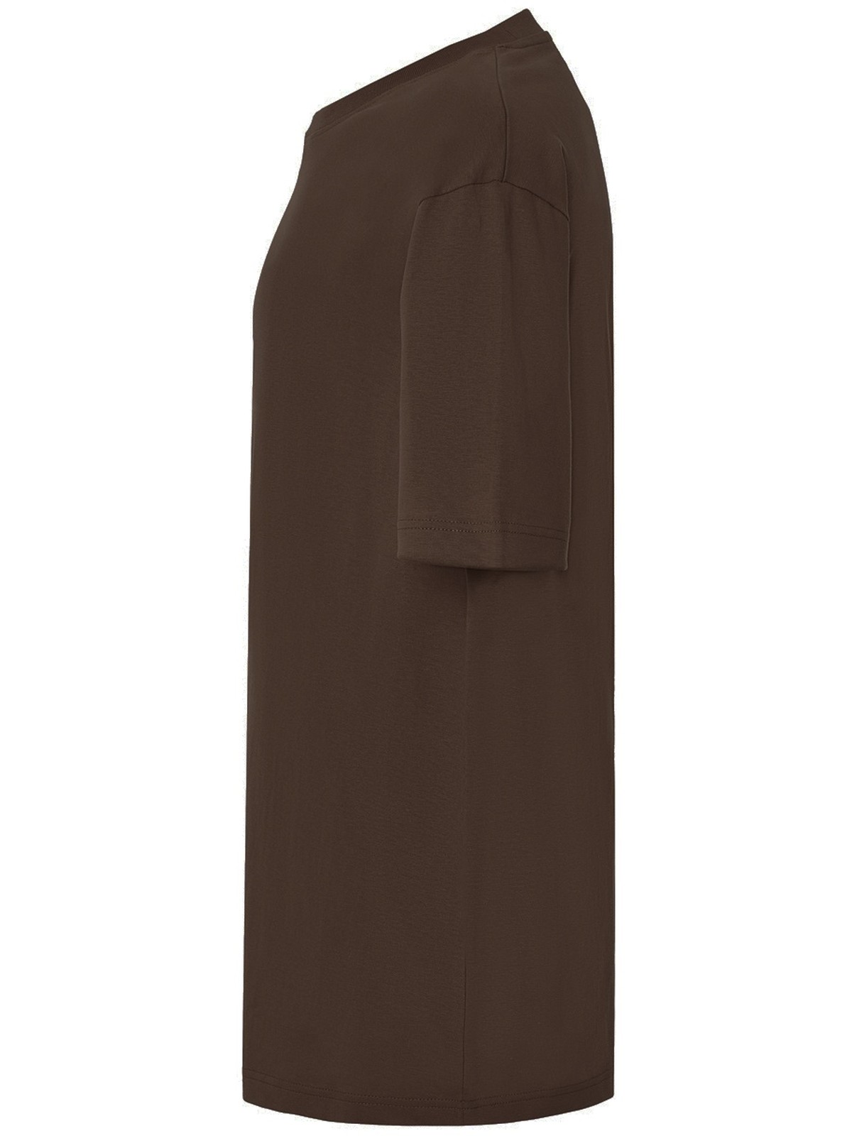 Samarreta oversize personalitzada 25 Camiseta oversize unisex color chocolate, vista lateral de la prenda