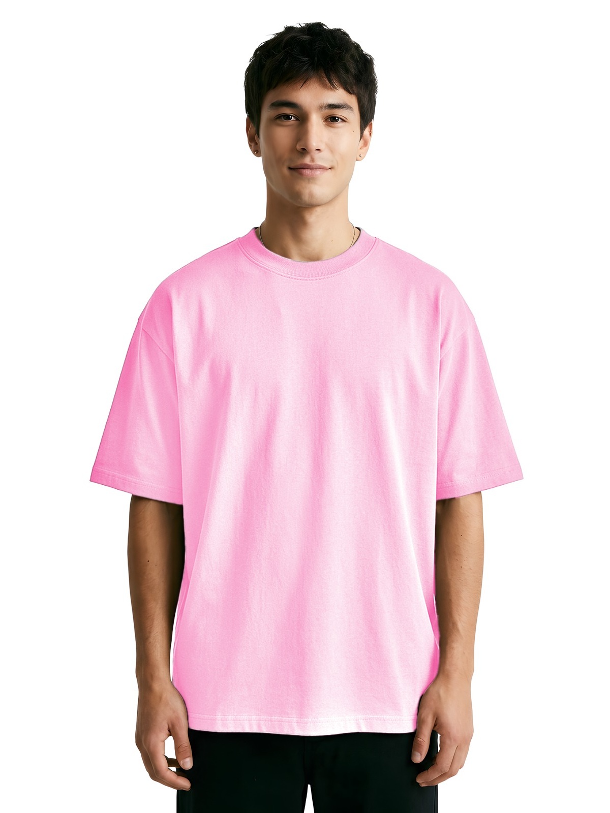 Samarreta oversize personalitzada 8 Camiseta oversize personalizada unisex en color malva, vista frontal con modelo