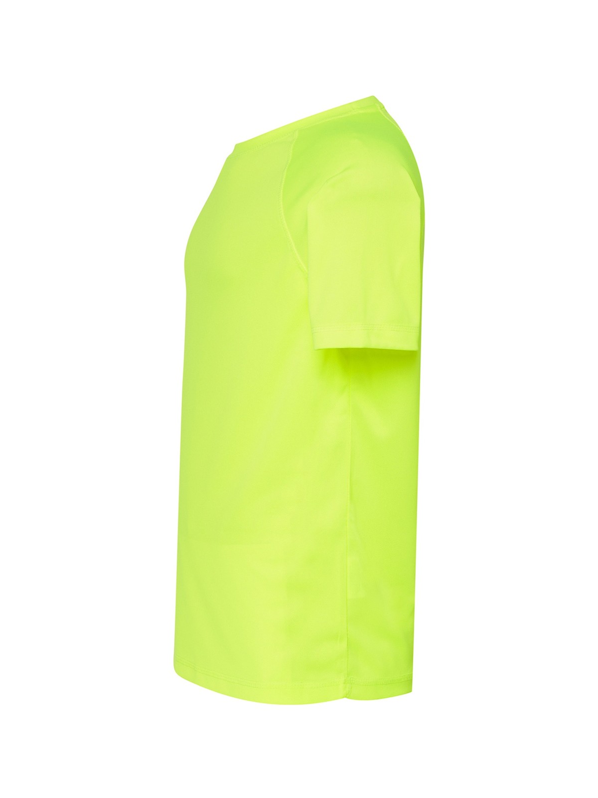 Samarreta tècnica personalitzada home 34 Camiseta técnica amarillo flúor para personalizar — prenda vista lateral