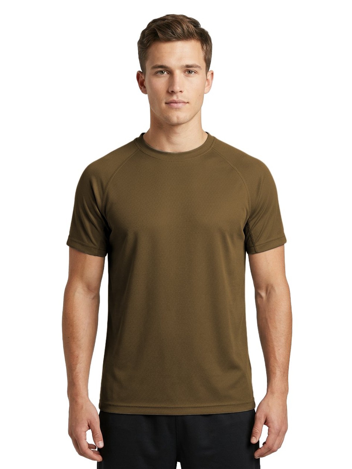 Samarreta tècnica personalitzada home 20 Camiseta técnica personalizada para hombre color caqui — vista delantera