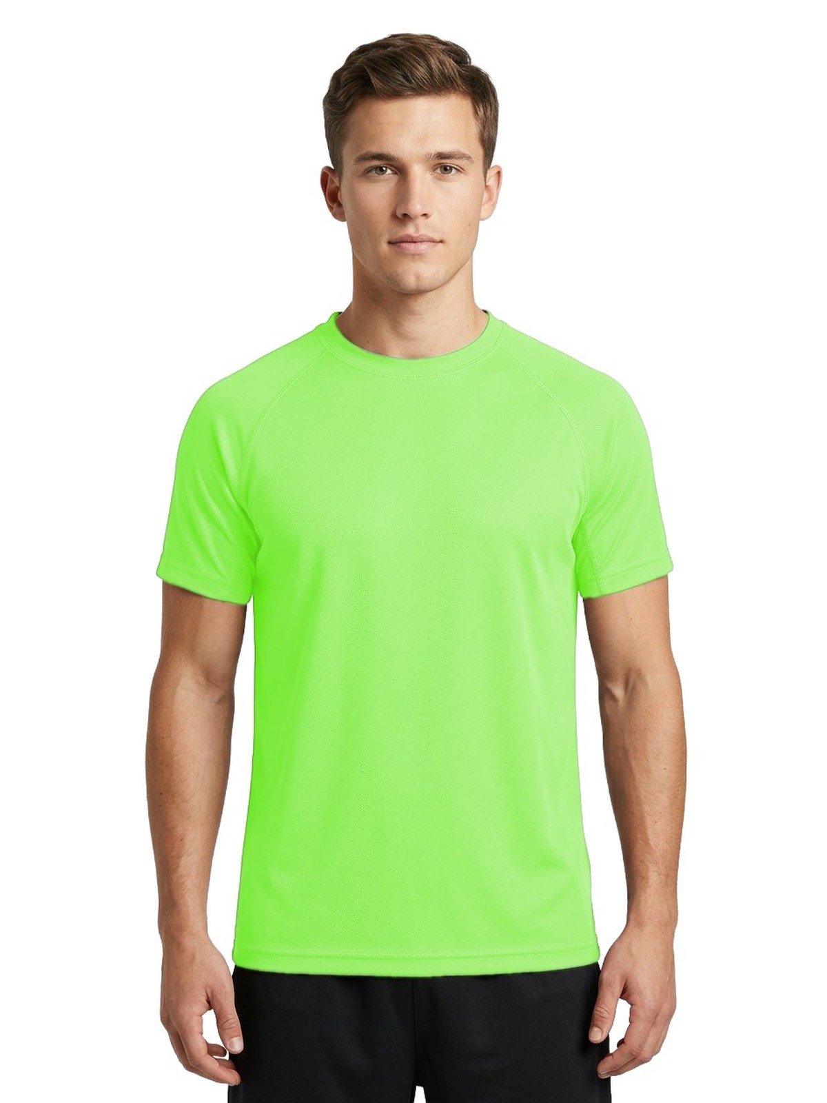 Samarreta tècnica personalitzada home 35 Camiseta técnica personalizada para hombre color lima flúor — vista delantera