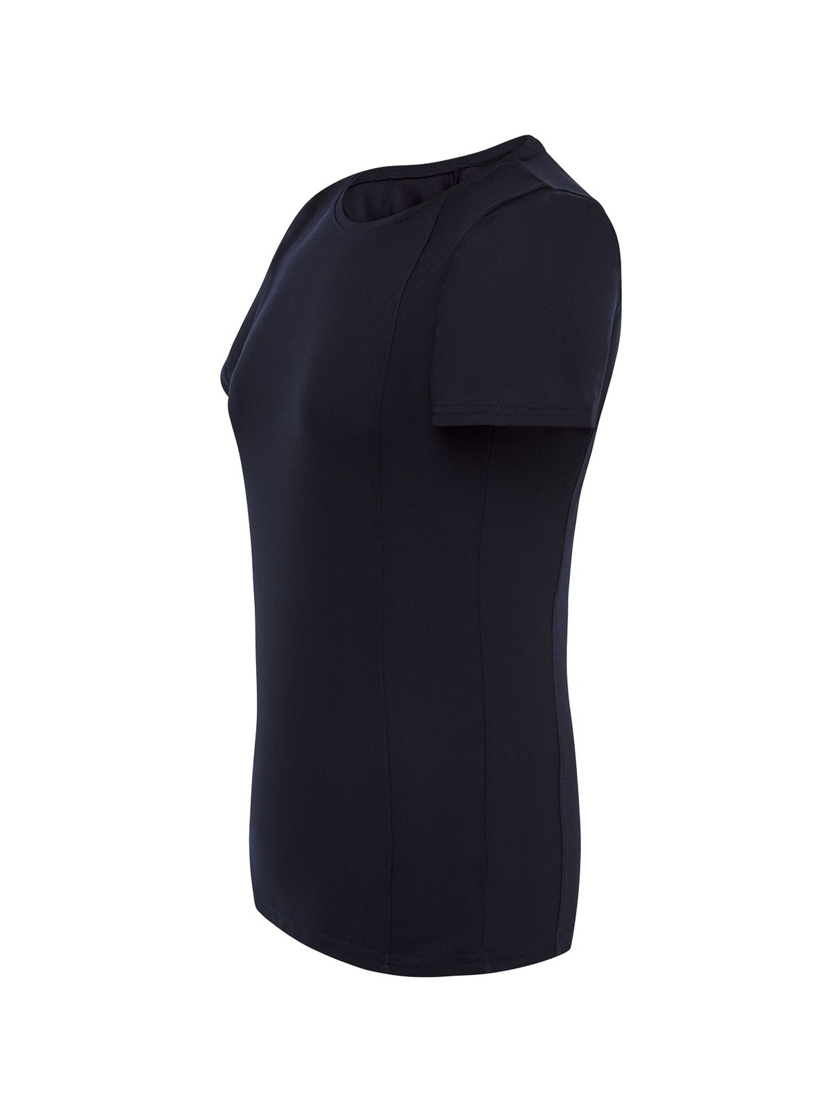 Personalisiertes Funktionsshirt Damen 13 Camiseta técnica personalizada para mujer azul marino — prenda vista lateral