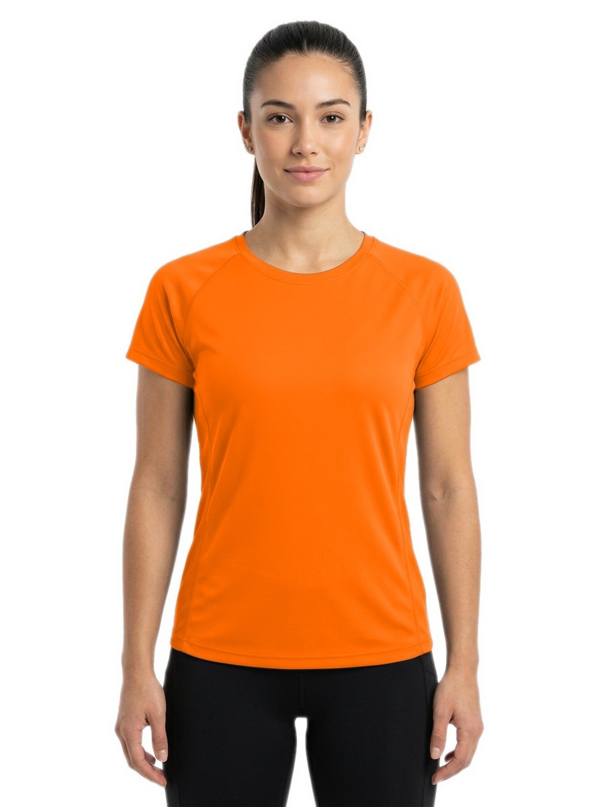 Personalisiertes Funktionsshirt Damen 38 Camiseta técnica personalizada para mujer naranja flúor — modelo vista delantera