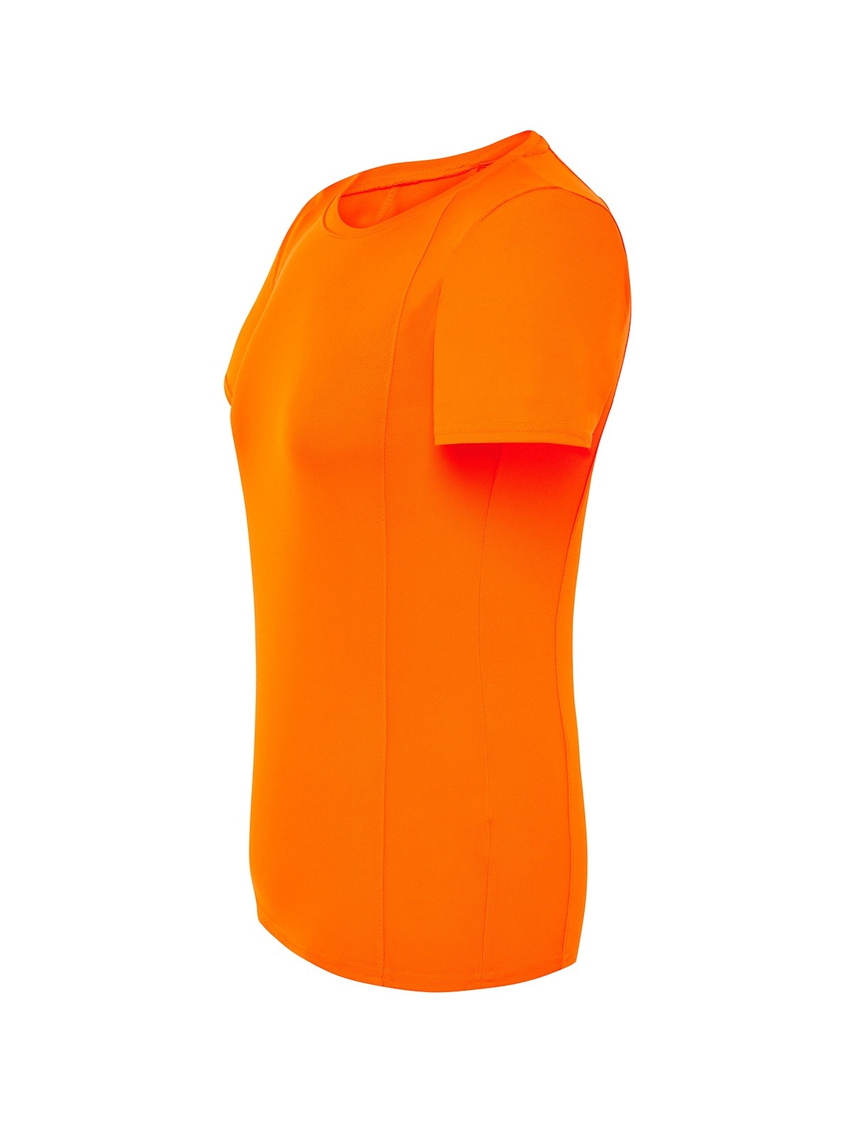 Personalisiertes Funktionsshirt Damen 40 Camiseta técnica personalizada para mujer naranja flúor — prenda vista lateral
