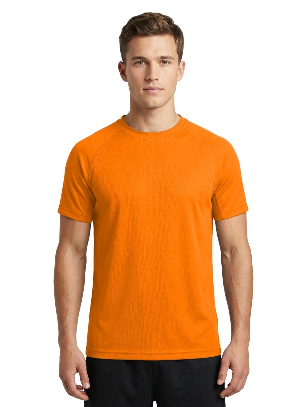 Samarreta tècnica personalitzada home 26 Camiseta técnica personalizada para hombre color naranja — vista delantera