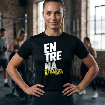 Ropa deportiva personalizada 8 Camiseta técnica deportiva personalizada de mujer d-talle — modelo en gimnasio