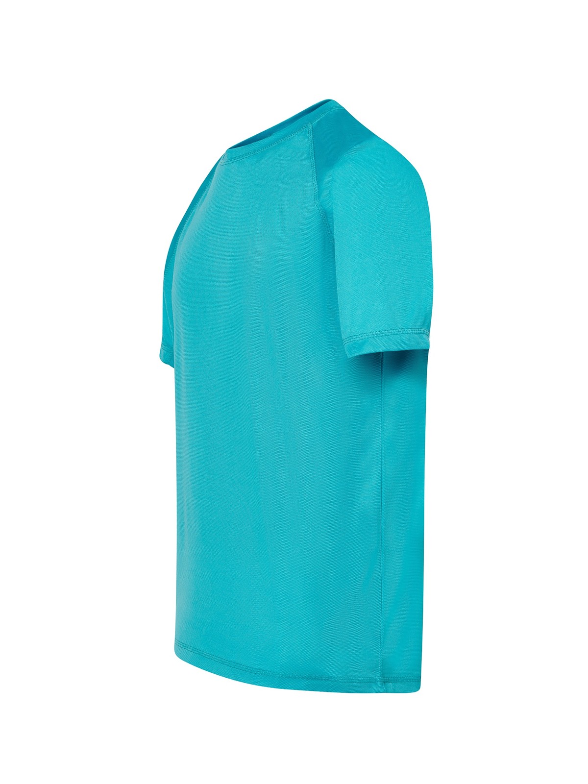 Samarreta tècnica personalitzada home 31 Camiseta técnica turquesa para personalizar — prenda vista lateral