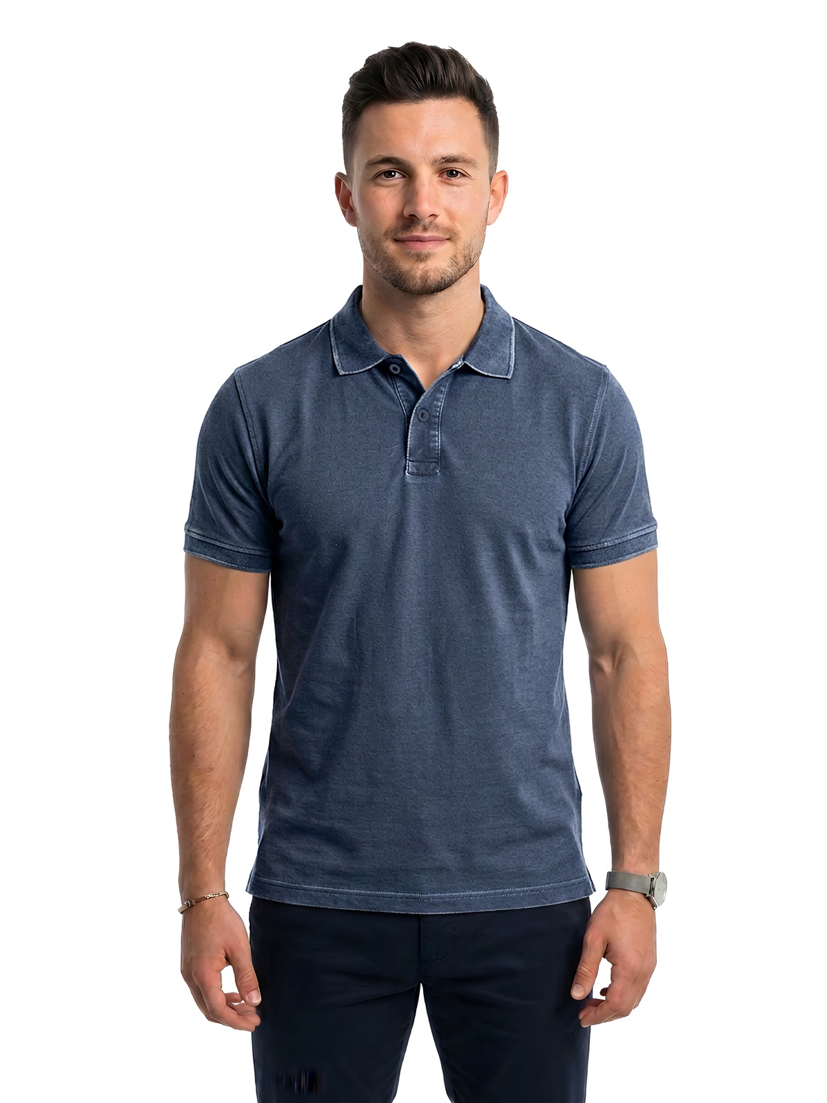 Personalisiertes Poloshirt Herren 17 Personalisiertes Poloshirt Herren in azul Oscuro Lavado — Vorderansicht