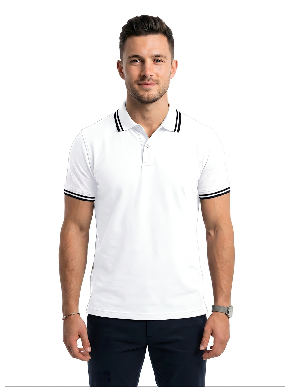 Personalisiertes Poloshirt Herren 29 Personalisiertes Poloshirt Herren in blanco / Negro — Vorderansicht