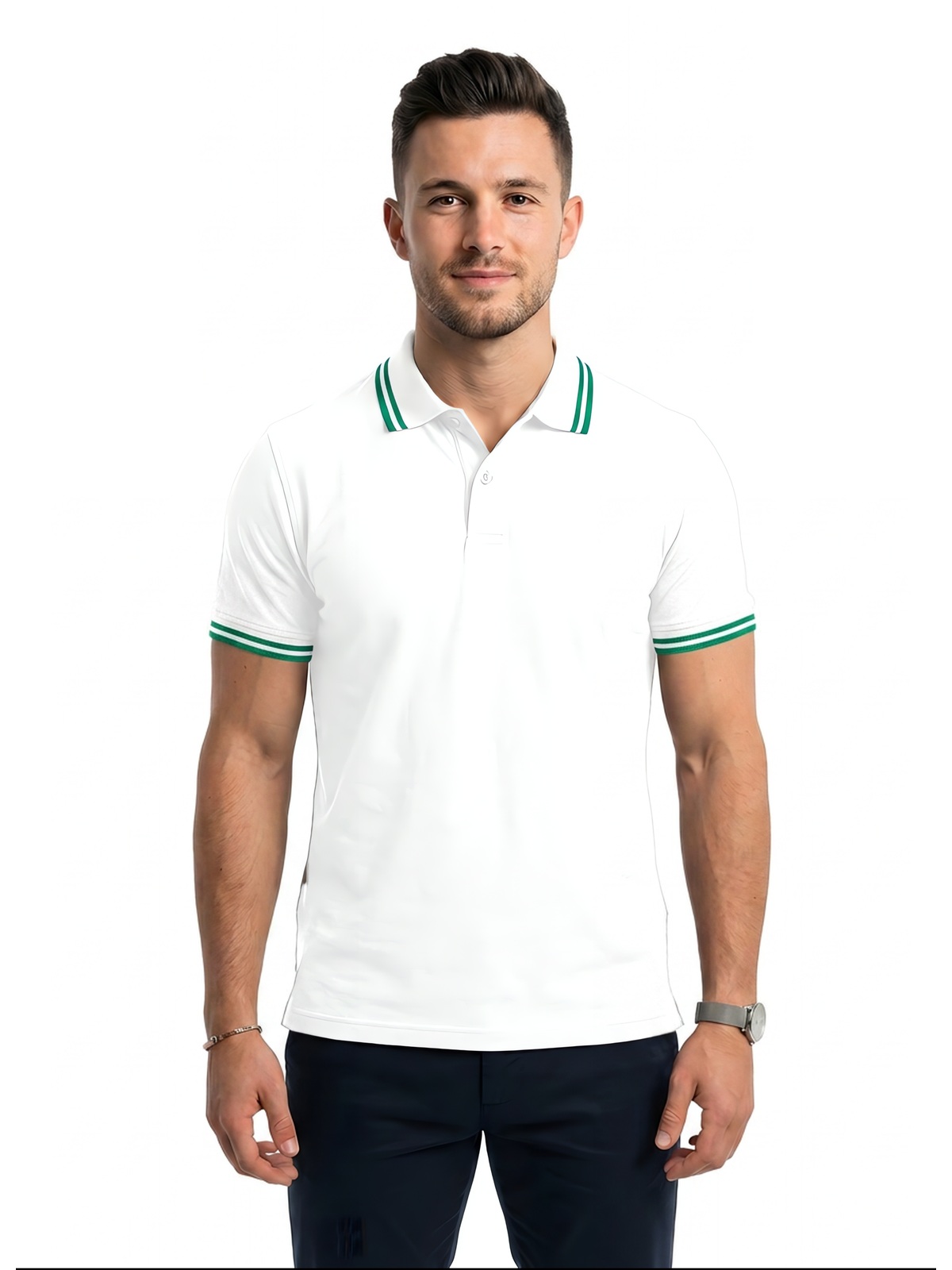 Personalisiertes Poloshirt Herren 35 Personalisiertes Poloshirt Herren in blanco / Verde — Vorderansicht