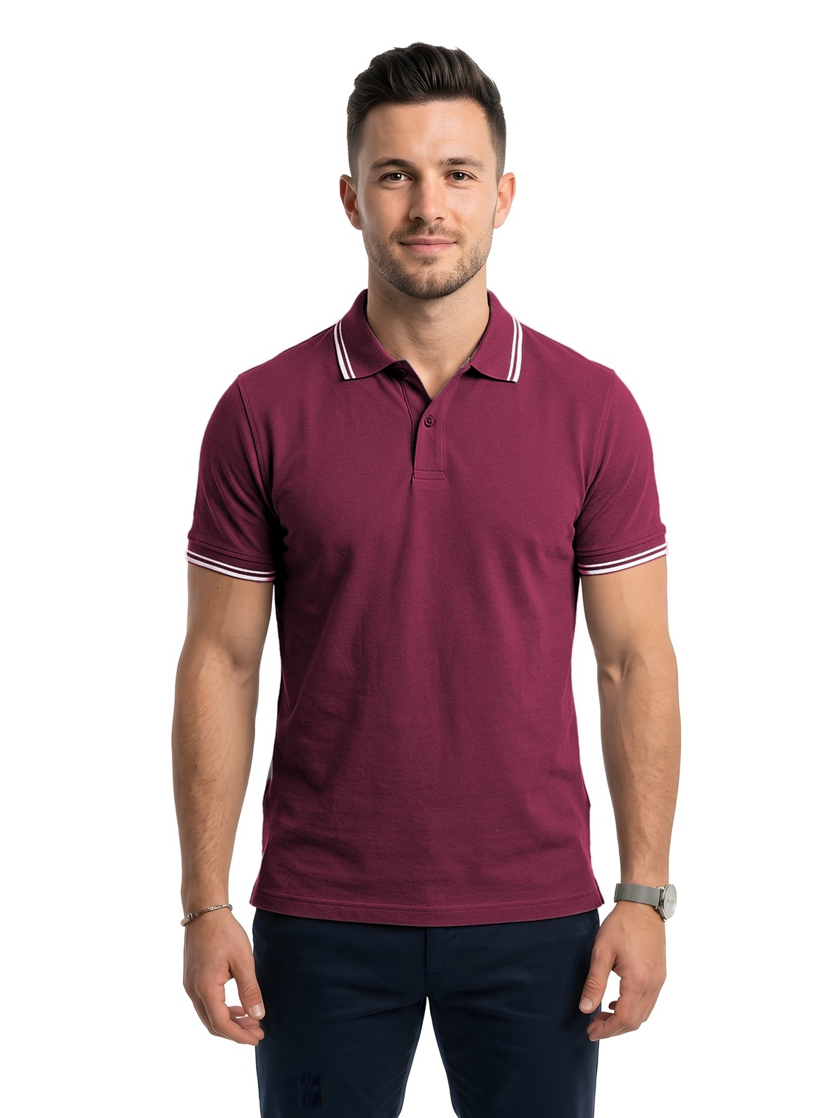 Personalisiertes Poloshirt Herren 41 Personalisiertes Poloshirt Herren in burdeos / Blanco — Vorderansicht