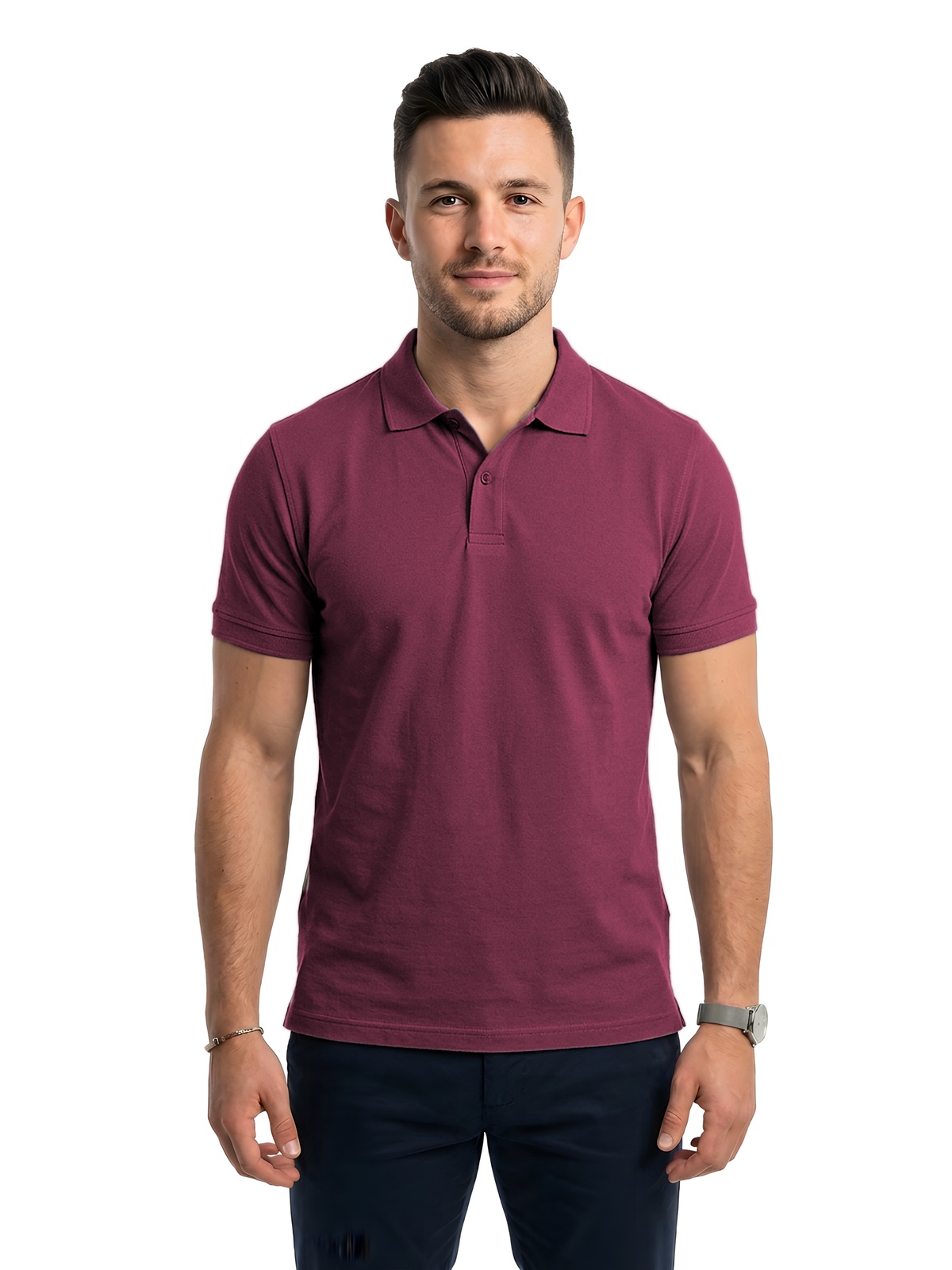 Personalisiertes Poloshirt Herren 128 Personalisiertes Poloshirt Herren in burdeos — Vorderansicht