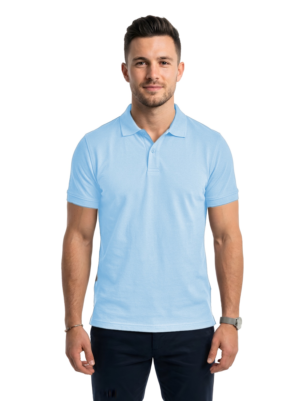 Personalisiertes Poloshirt Herren 47 Personalisiertes Poloshirt Herren in celeste — Vorderansicht