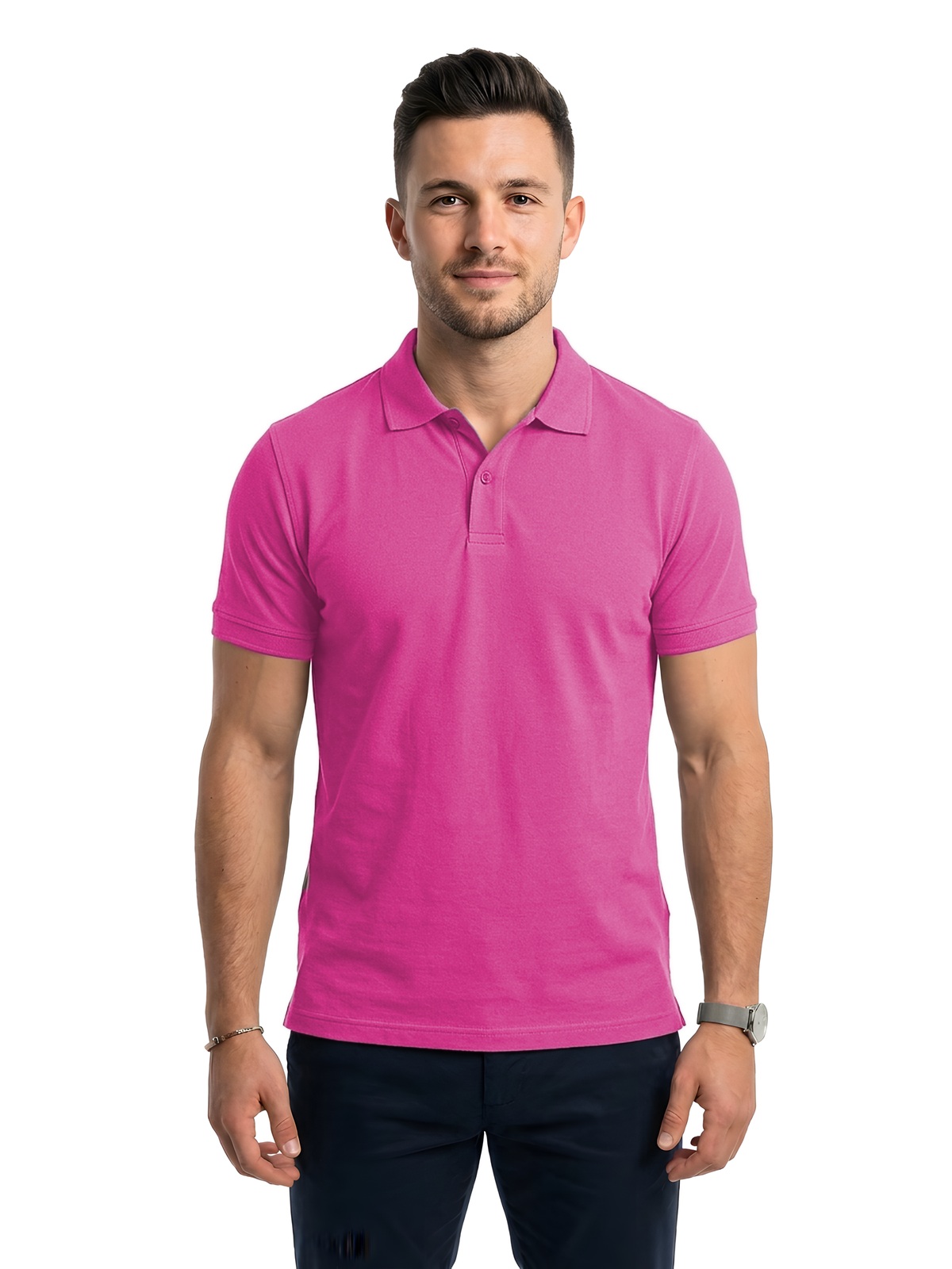 Personalisiertes Poloshirt Herren 56 Personalisiertes Poloshirt Herren in fucsia — Vorderansicht