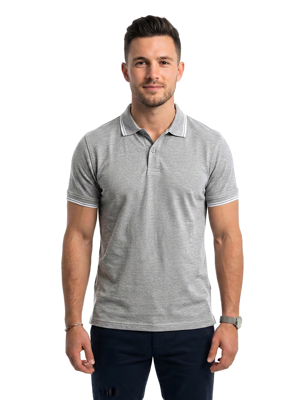 Personalisiertes Poloshirt Herren 59 Personalisiertes Poloshirt Herren in gris / Blanco — Vorderansicht