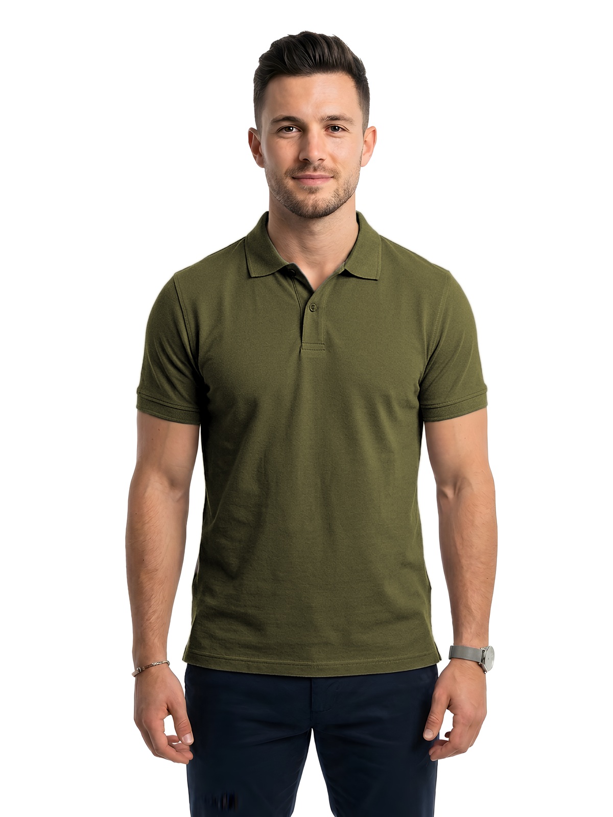 Personalisiertes Poloshirt Herren 134 Personalisiertes Poloshirt Herren in kaki — Vorderansicht