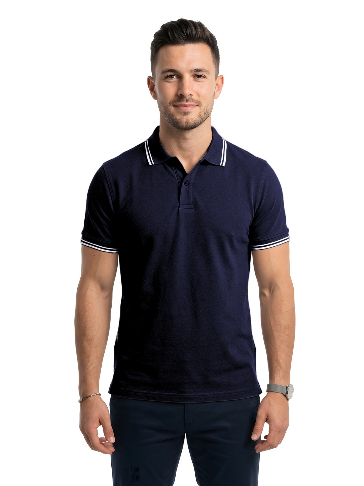 Personalisiertes Poloshirt Herren 77 Personalisiertes Poloshirt Herren in navy / Blanco — Vorderansicht