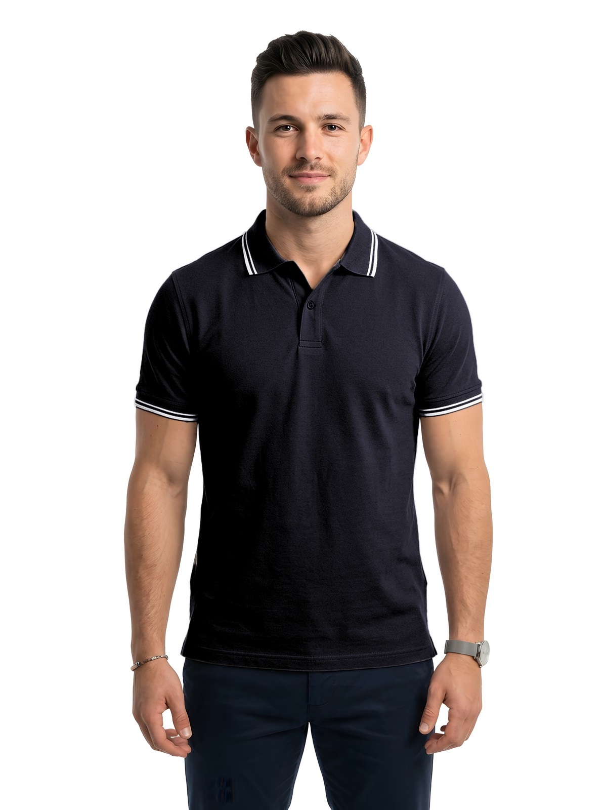 Personalisiertes Poloshirt Herren 83 Personalisiertes Poloshirt Herren in negro / Blanco — Vorderansicht