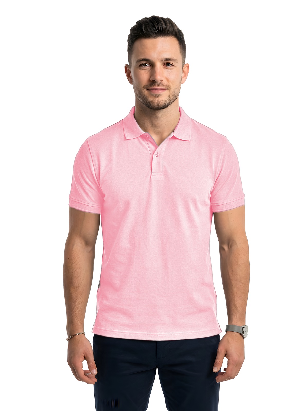 Personalisiertes Poloshirt Herren 176 Personalisiertes Poloshirt Herren in rosa — Vorderansicht