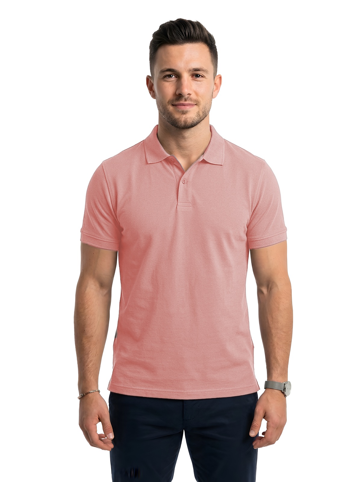 Personalisiertes Poloshirt Herren 104 Personalisiertes Poloshirt Herren in rosa Vintage — Vorderansicht
