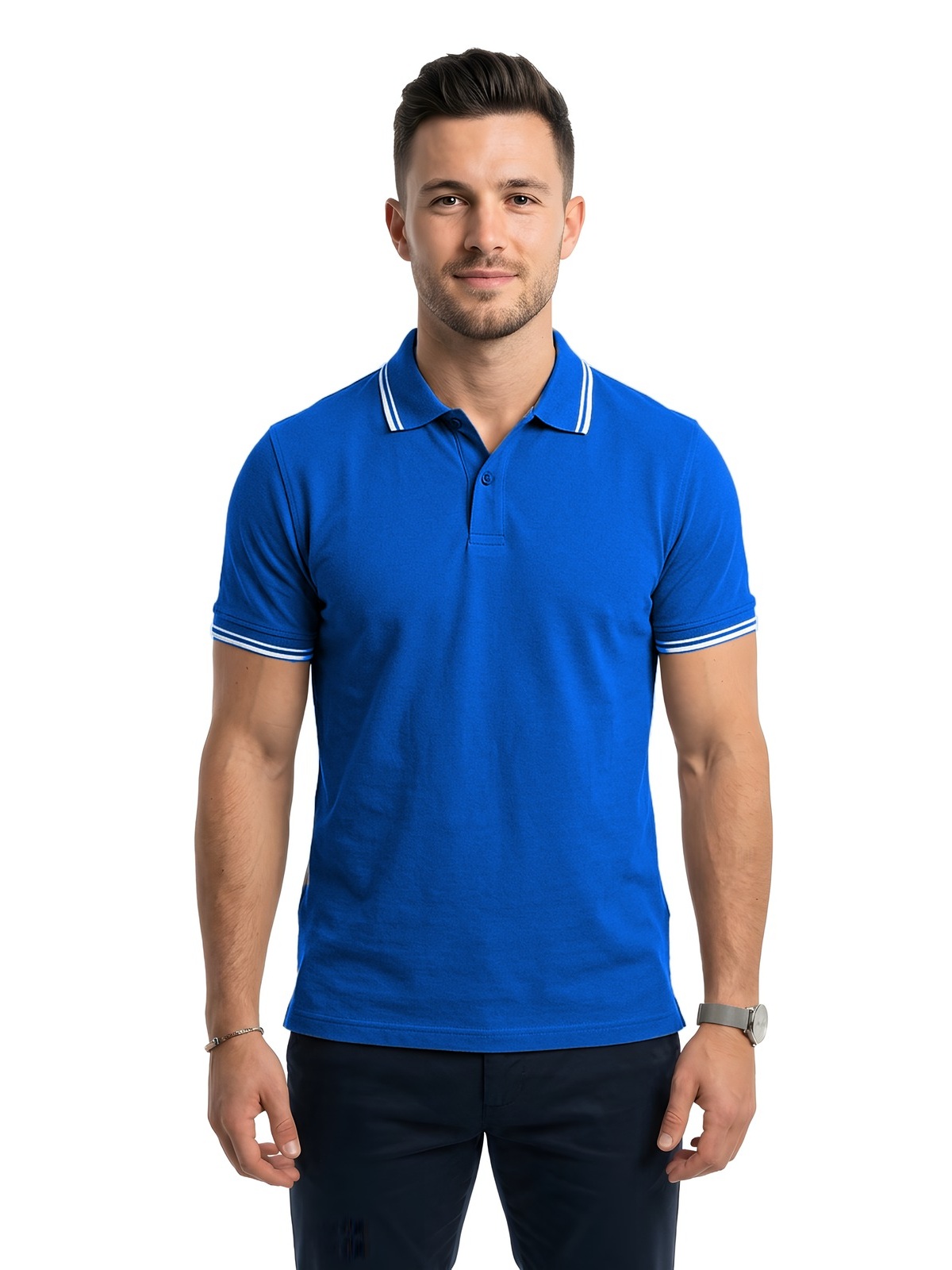 Personalisiertes Poloshirt Herren 107 Personalisiertes Poloshirt Herren in royal / Blanco — Vorderansicht