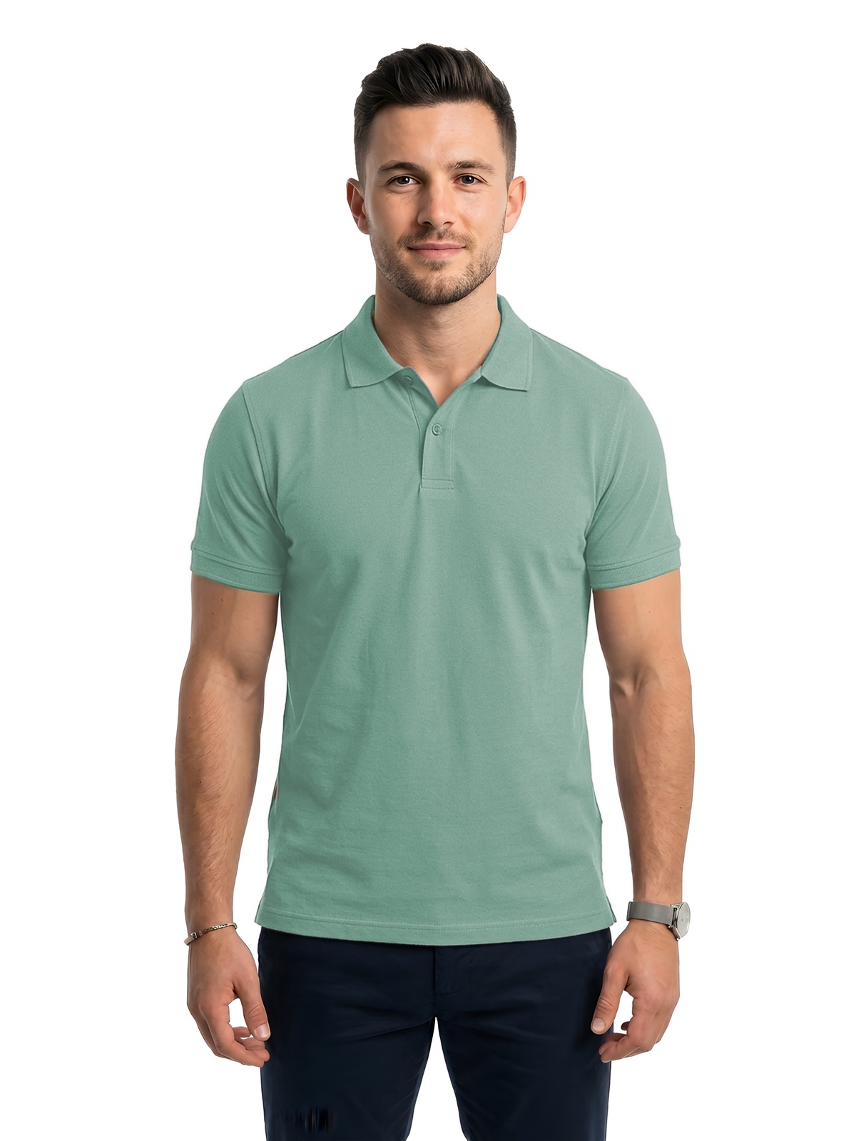 Personalisiertes Poloshirt Herren 113 Personalisiertes Poloshirt Herren in verde Musgo — Vorderansicht