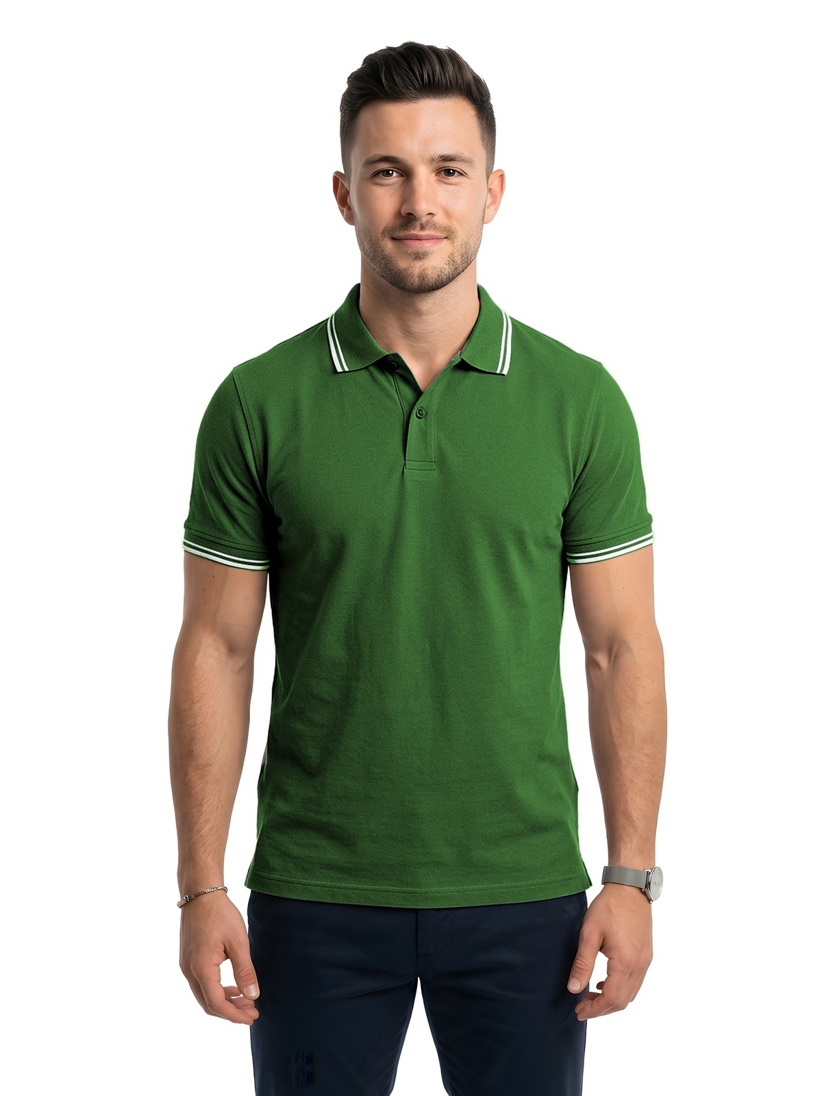 Personalisiertes Poloshirt Herren 116 Personalisiertes Poloshirt Herren in verde Oscuro / Blanco — Vorderansicht