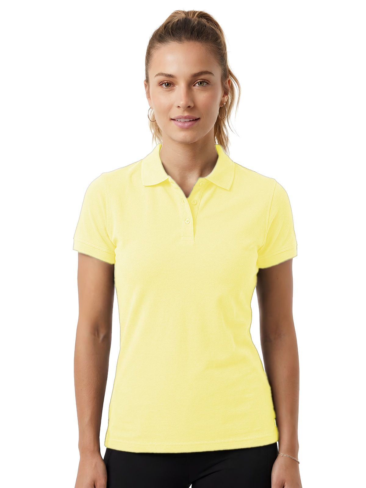 Personalisiertes Poloshirt Damen 5 Personalisiertes Poloshirt Damen in amarillo Claro — Vorderansicht