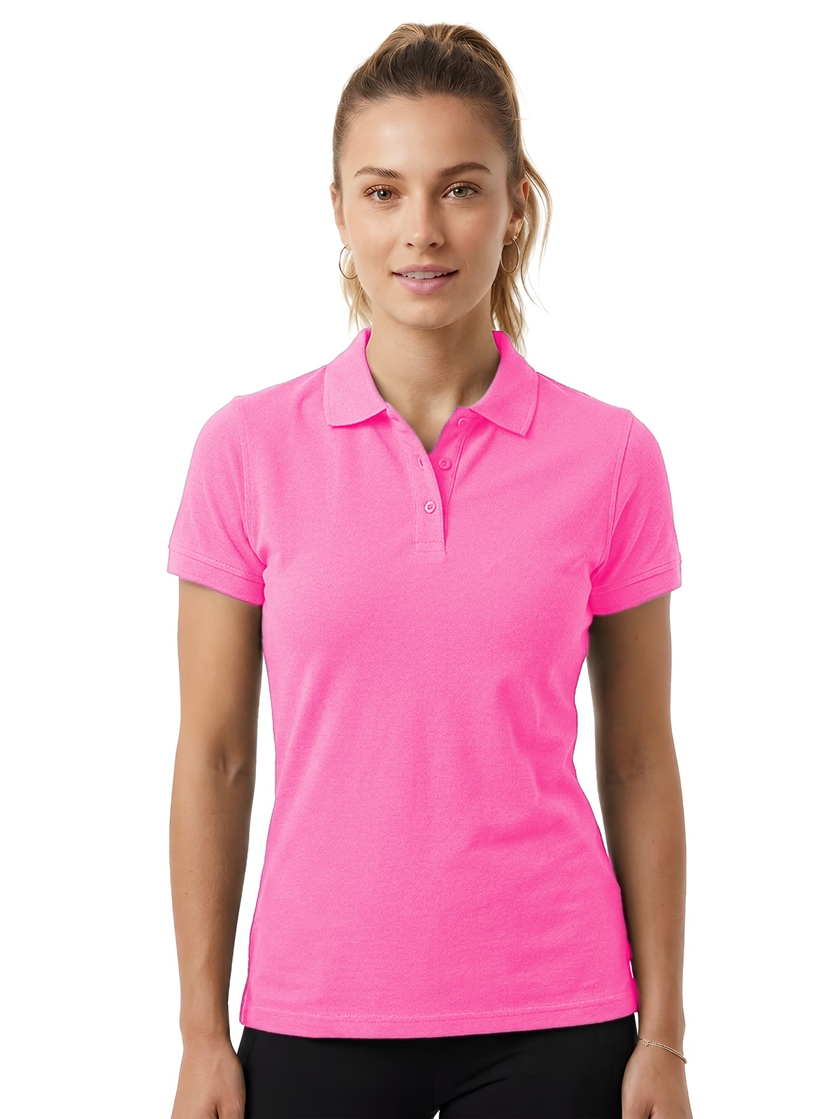 Personalisiertes Poloshirt Damen 11 Personalisiertes Poloshirt Damen in azalea — Vorderansicht