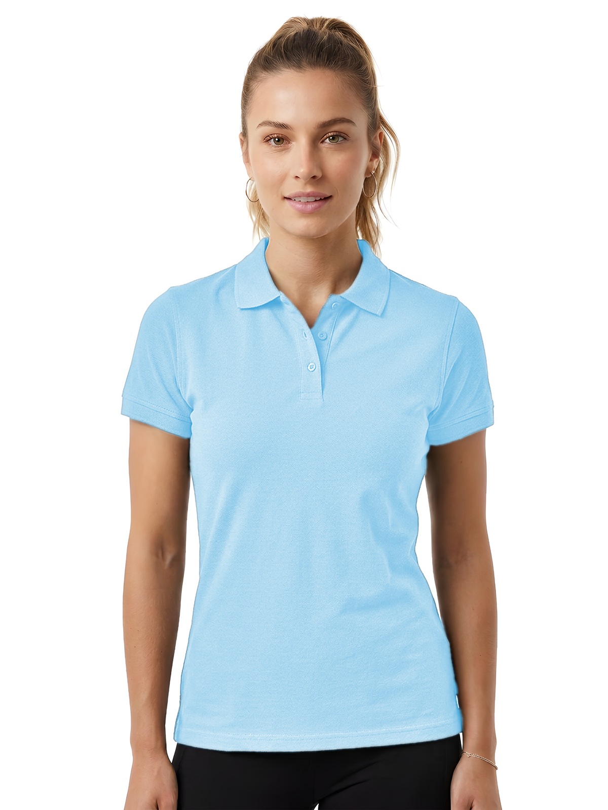 Personalisiertes Poloshirt Damen 17 Personalisiertes Poloshirt Damen in celeste — Vorderansicht