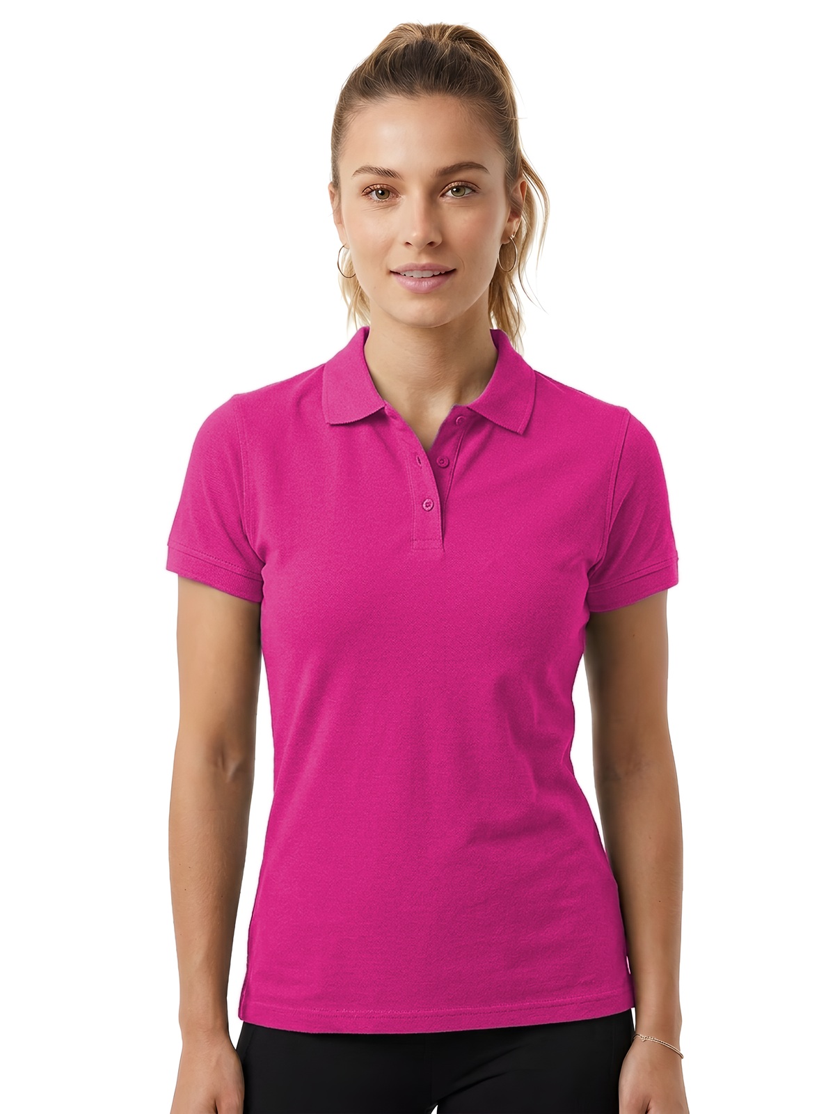 Personalisiertes Poloshirt Damen 23 Personalisiertes Poloshirt Damen in frambuesa — Vorderansicht