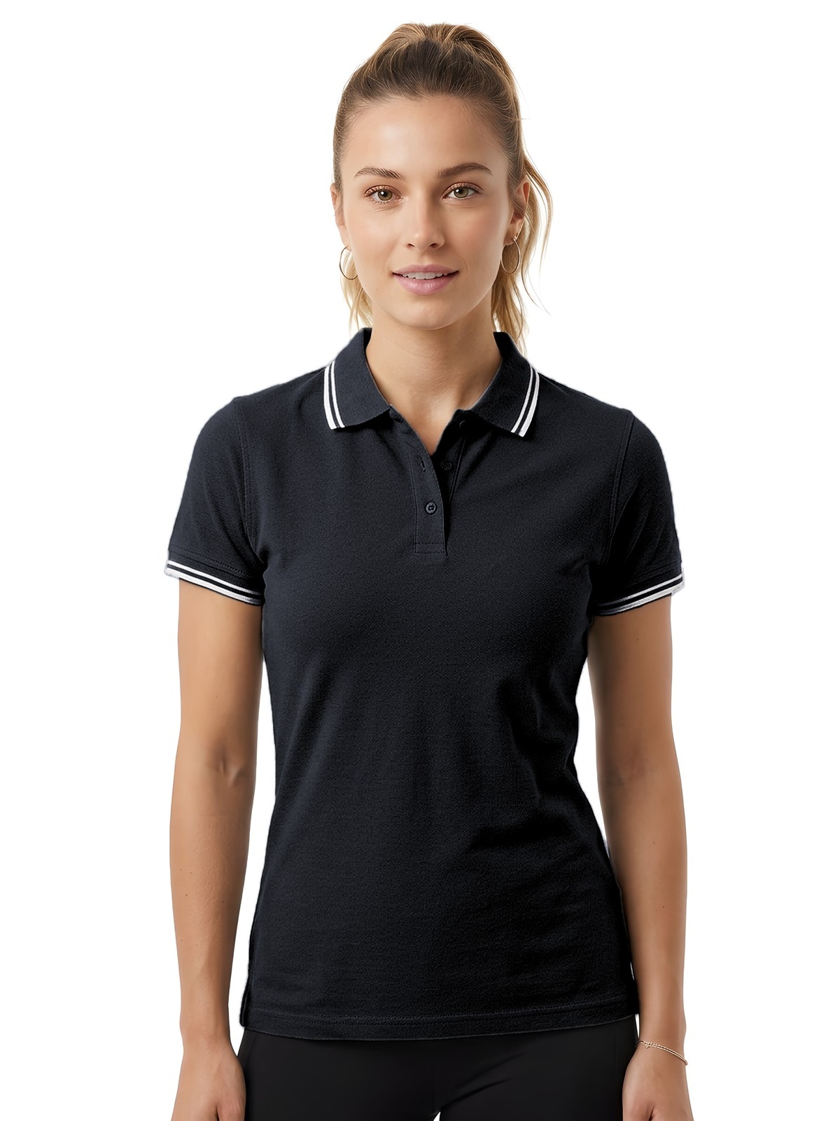 Personalisiertes Poloshirt Damen 41 Personalisiertes Poloshirt Damen in negro / Blanco — Vorderansicht