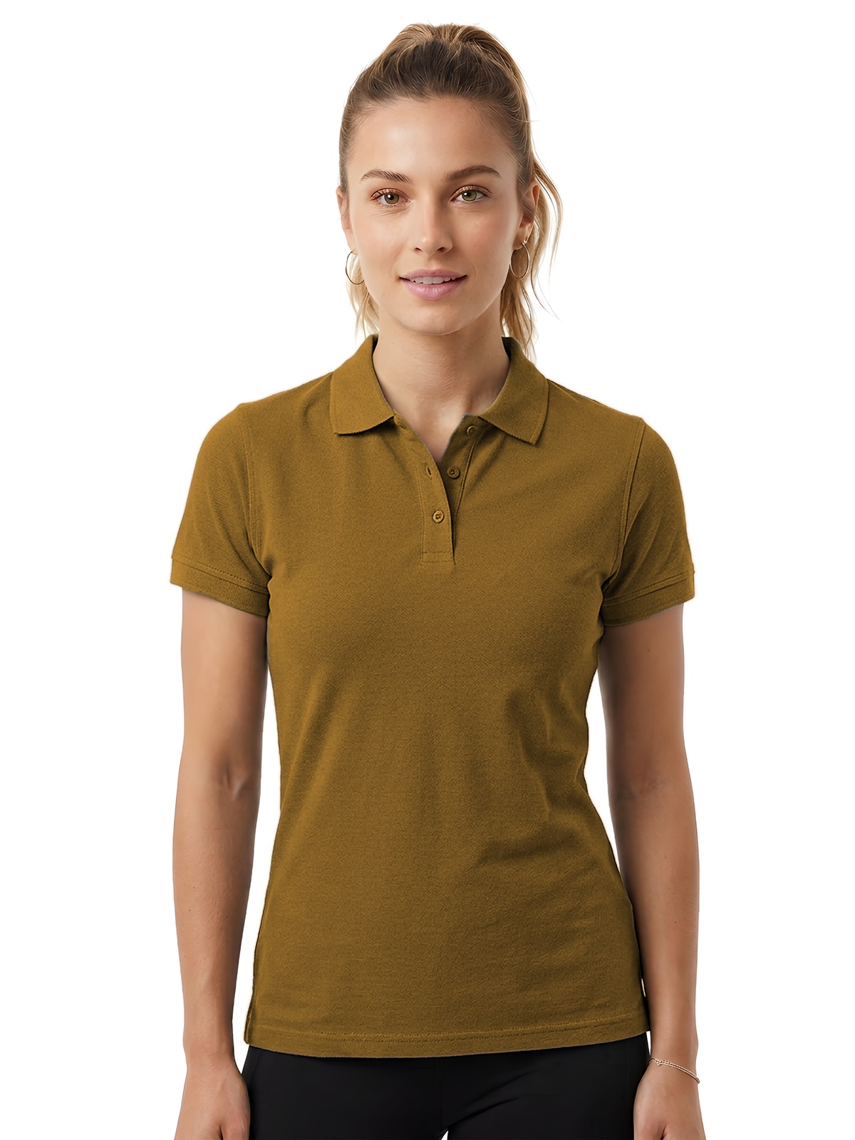 Personalisiertes Poloshirt Damen 44 Personalisiertes Poloshirt Damen in ocre — Vorderansicht