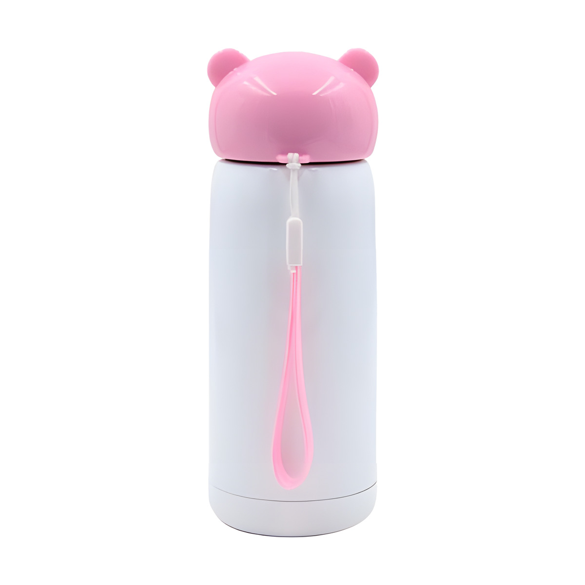 Custom kids bottle with bear lid 2 Botella infantil personalizada con tapa de oso rosa