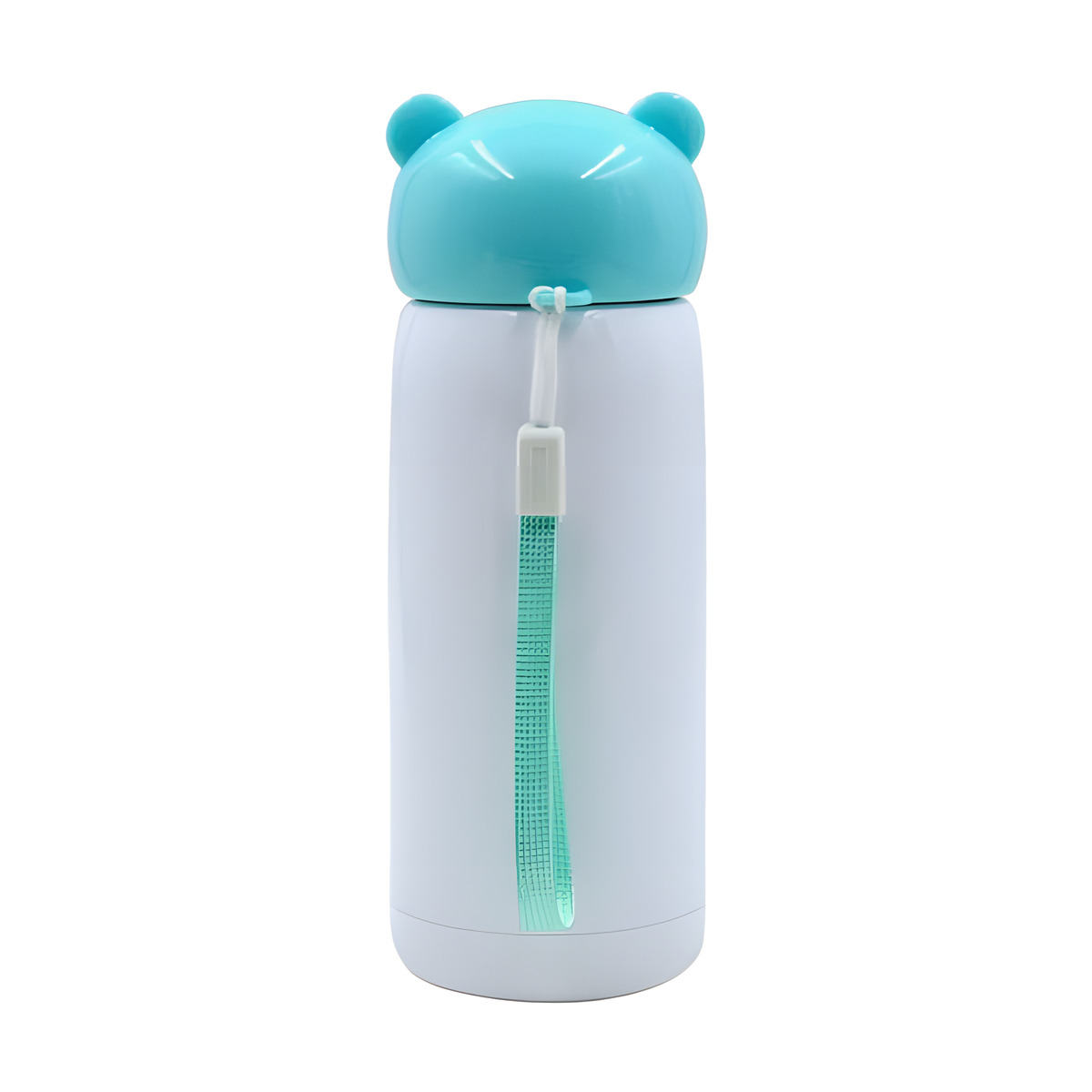 Custom kids bottle with bear lid 4 Botella infantil personalizada con tapa de oso turquesa