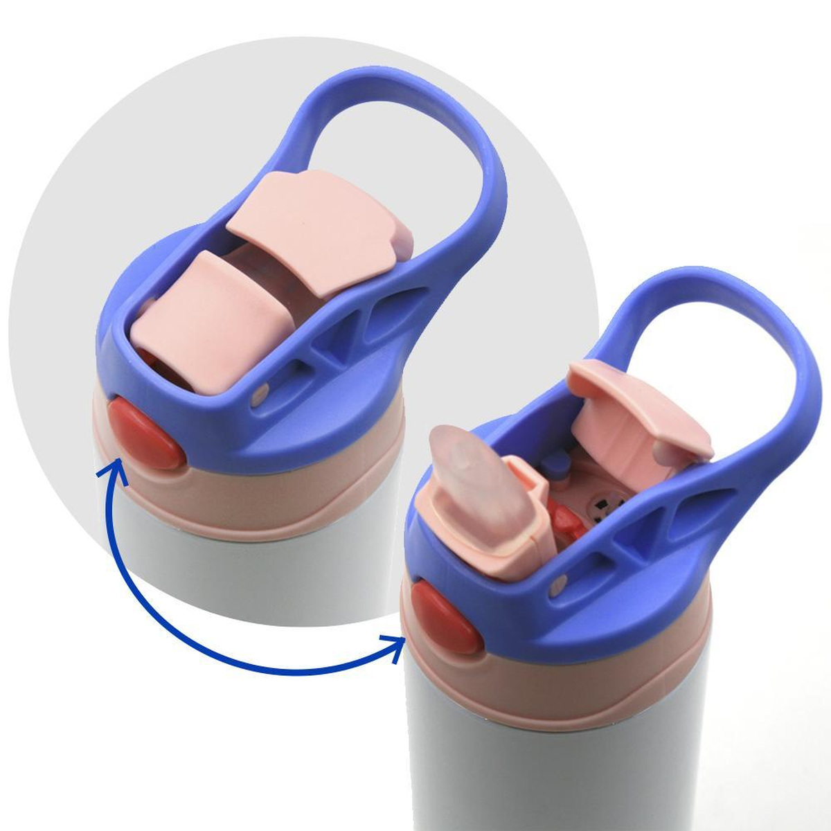 Ampolla tèrmica infantil personalitzada amb nansa 5 Botella térmica infantil personalizada con asa: apertura con botón