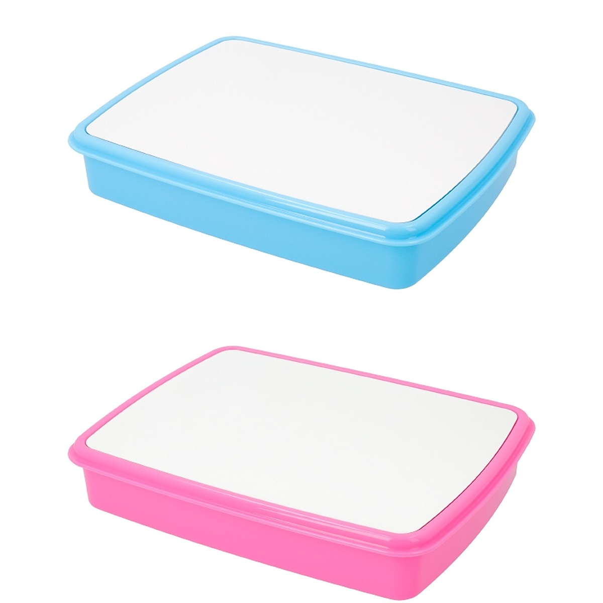 Custom kids lunch box with cutlery 2 Fiambrera infantil personalizada con cubiertos azul y rosa