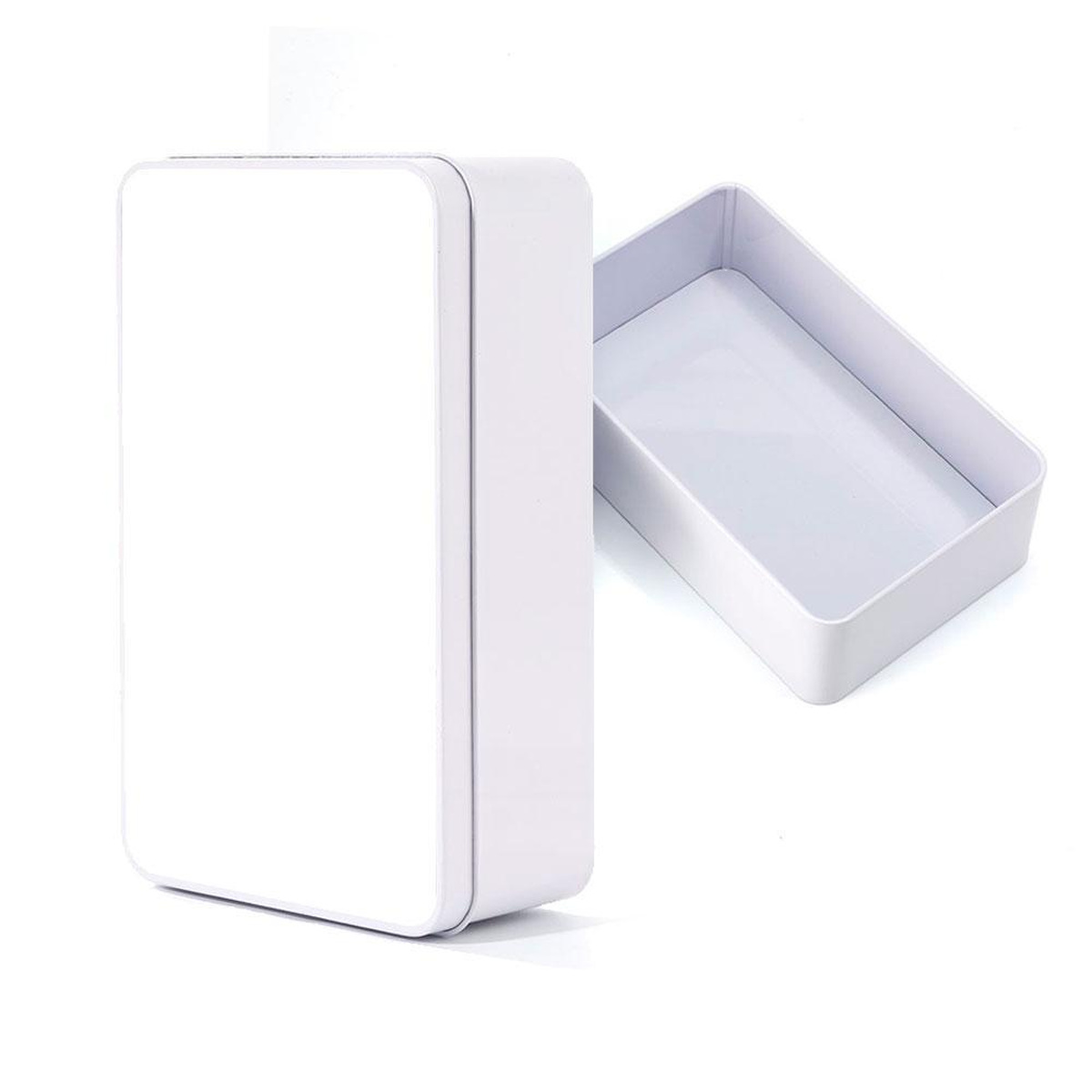Custom metal lunch box 2 Fiambrera metálica personalizada blanca cerrada
